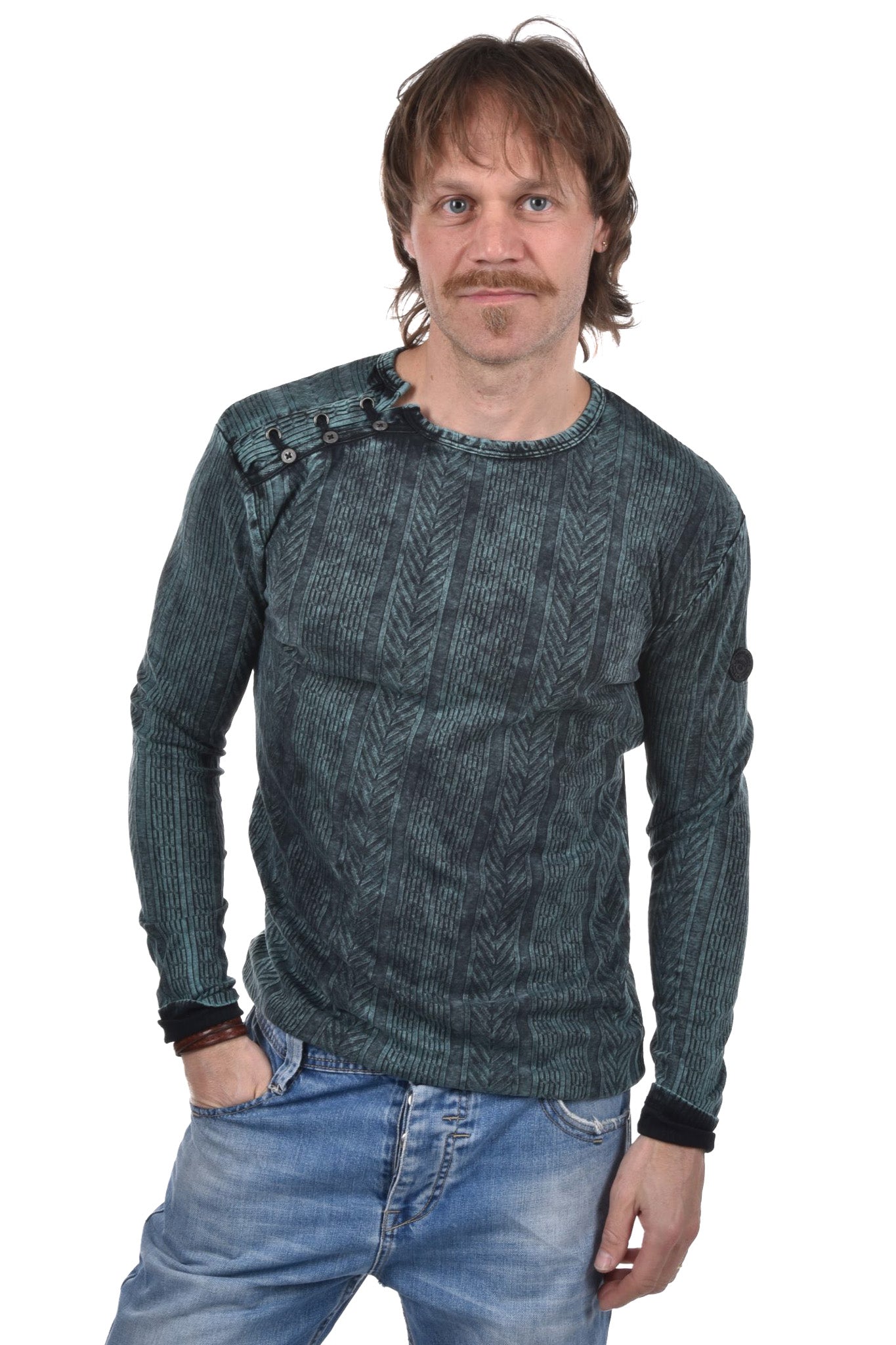 Neston T-Shirt buttons on shoulder long sleeves