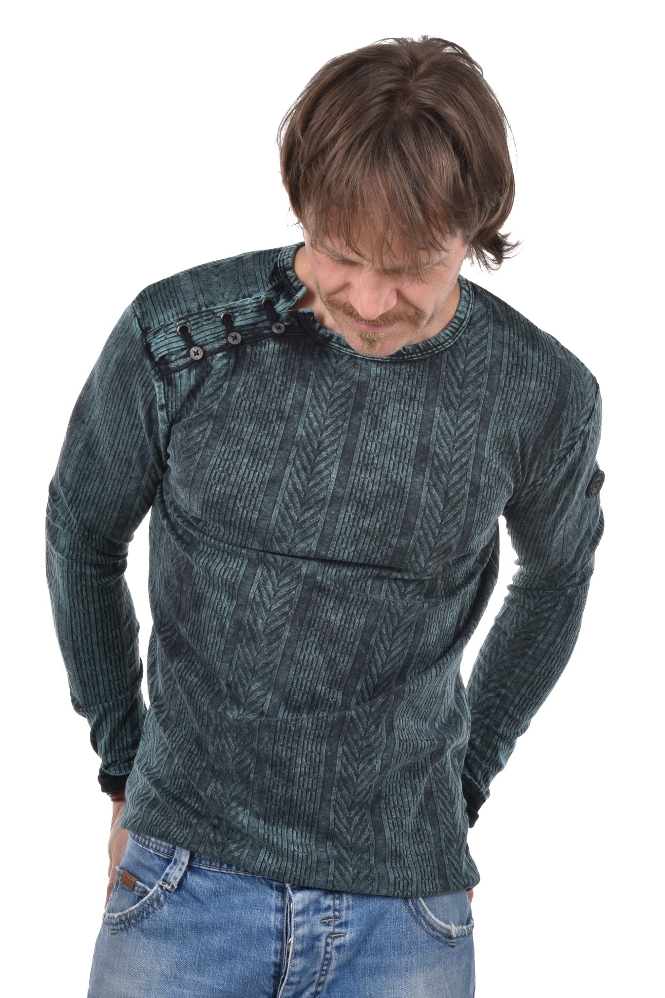 Neston T-Shirt buttons on shoulder long sleeves