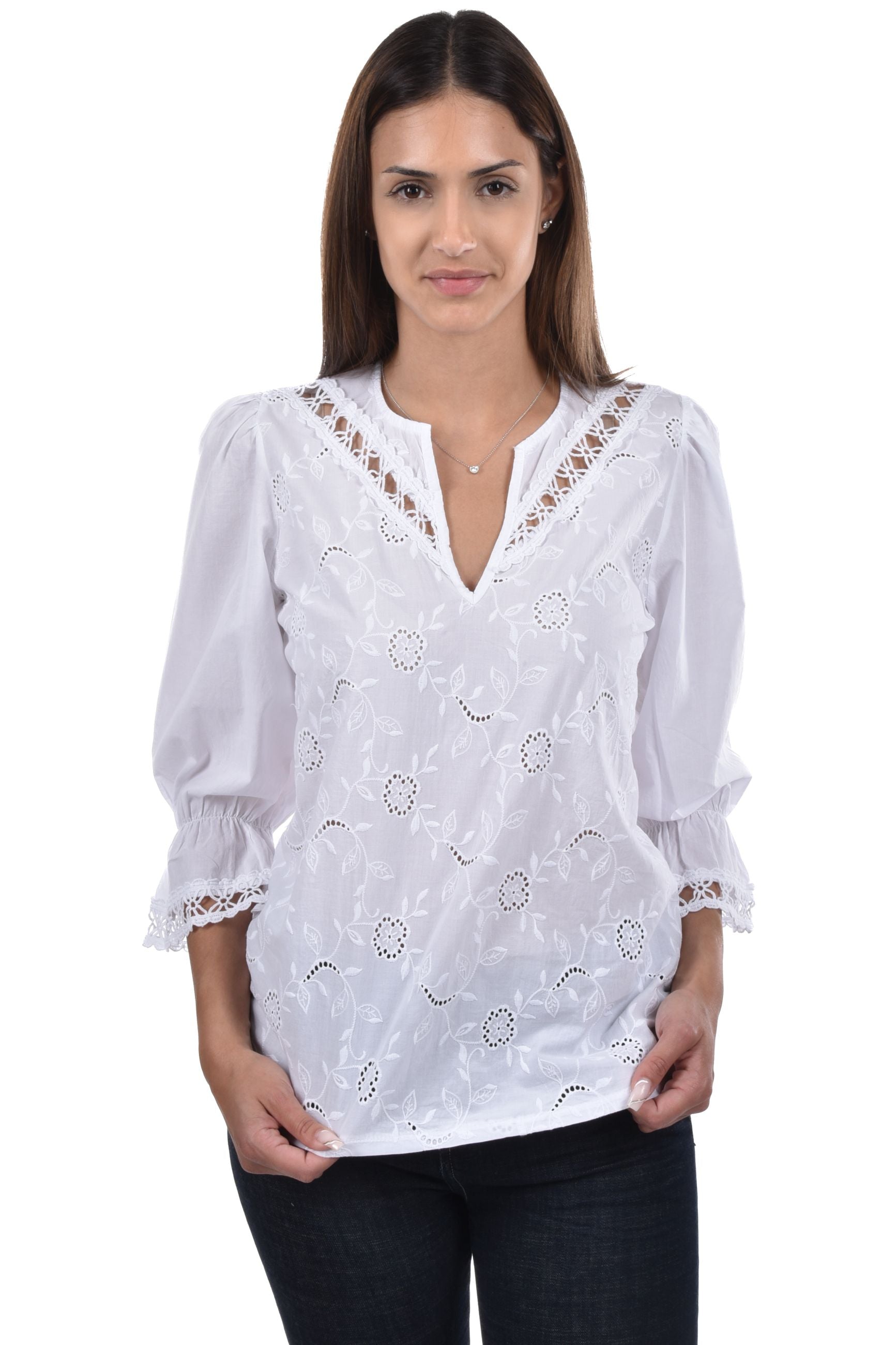 Oui Blouse ajour puffsleeve