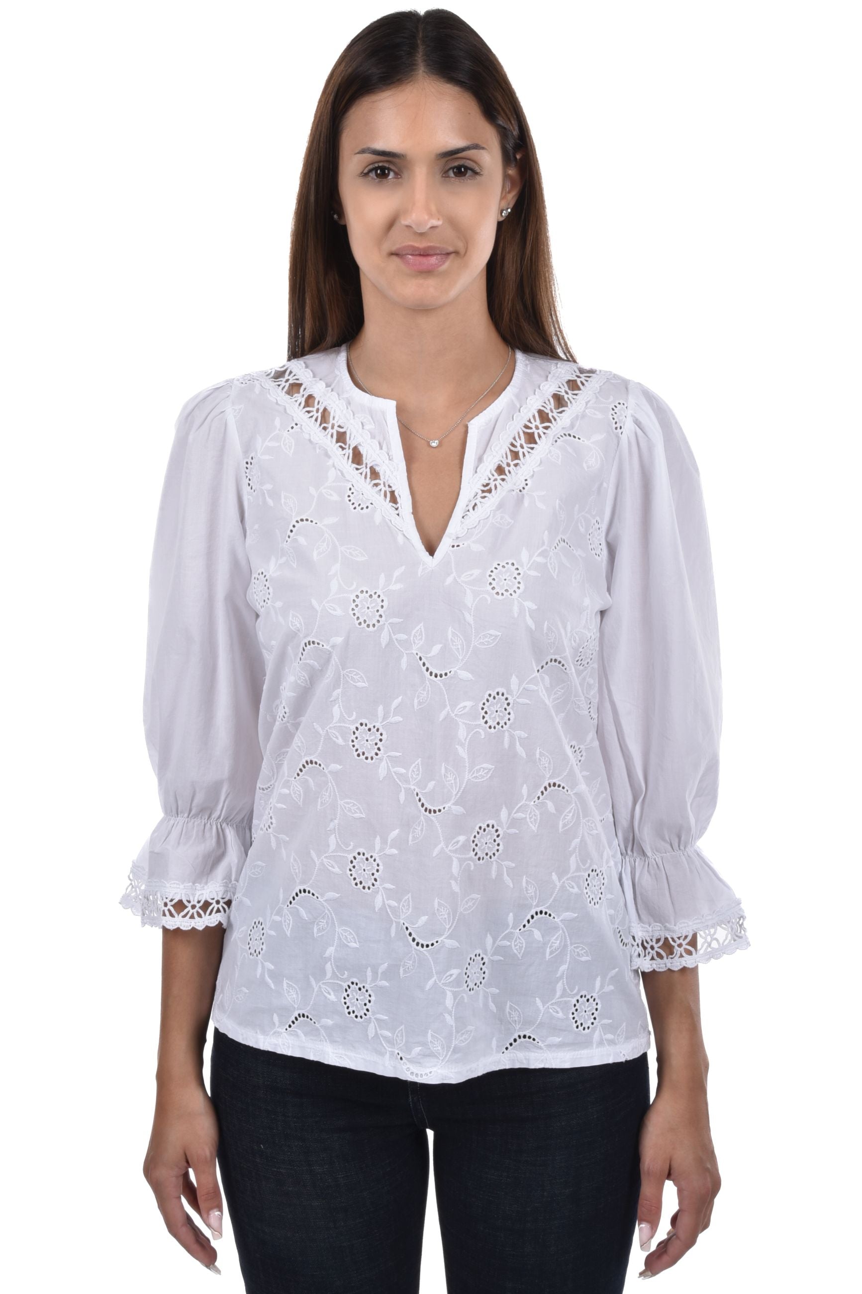 Oui Blouse ajour puffsleeve