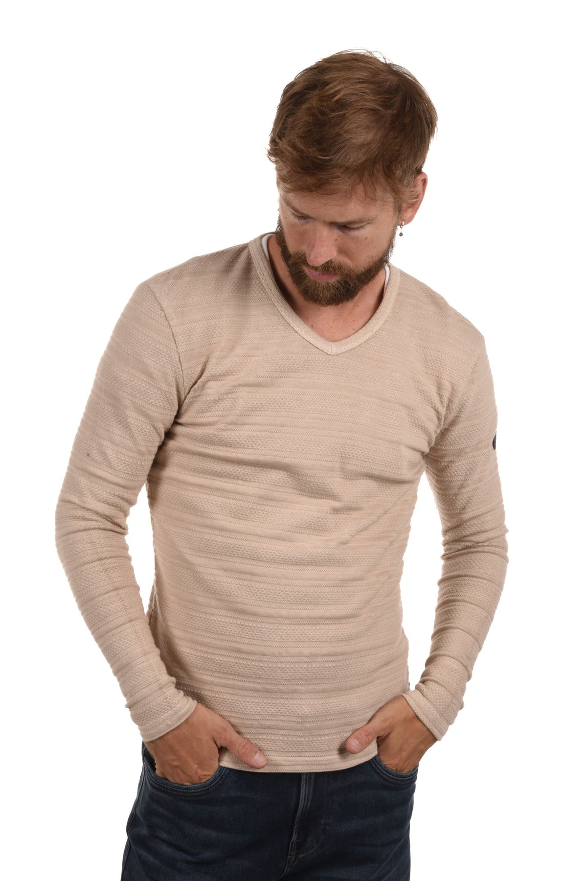 Newton Sweatshirt V-Neck jacquard stripes