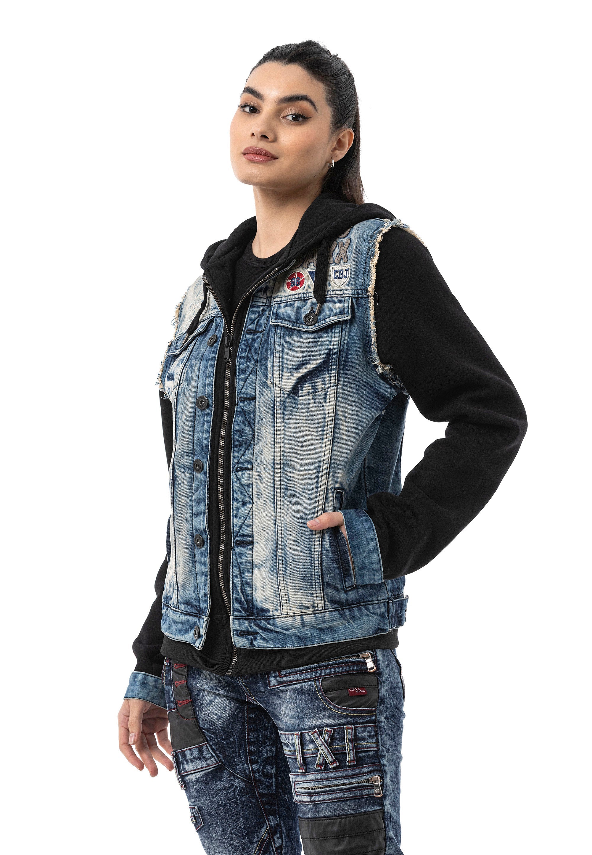 Jacket Denim hood&embroidery